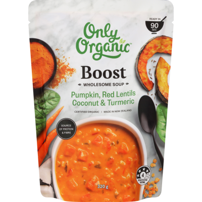 Only Organic Boost Pumpkin Red Lentils Coconut & Turmeric Wholesome Soup 320g
