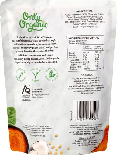 Only Organic Boost Pumpkin Red Lentils Coconut & Turmeric Wholesome Soup 320g